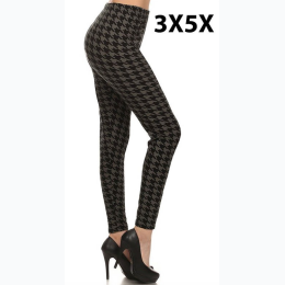 Women's Extended Plus Black/Grey Houndstooth Printed Knit Leggings - One Size Fits Most - 3X - 5X