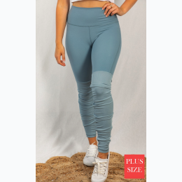 Plus Size High Waisted Solid Knit Ruched Leggings In Seafoam