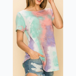 WOMENS TIE DYE MULTI COLOR ROUND NECK TOP