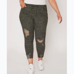 Missy Plus Size High-Rise Ankle Jogger - Olive Cheetah