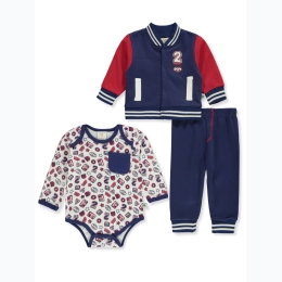 Baby Boy 3pc Jogger & 2 Cute Varsity Jacket Set in Navy