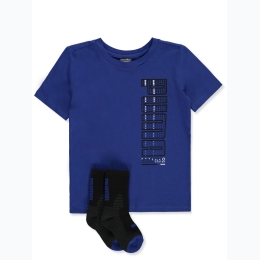 Boy's PUMA Vertical Logo T-Shirt & Sock Set in Blue - Size 4-7