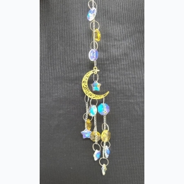 Golden Crescent Moon Gemstone Sun Catcher Window Hang - 14" L