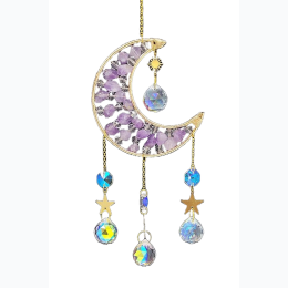 Large Amethyst Gemstone Moon Prism Suncatcher - 16"