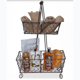 Rustic Brown Rectangular Two Tiered Basket