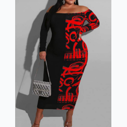 Plus Size Colorblock Off Shoulder Long Sleeve Maxi Dress - 2 Color Options