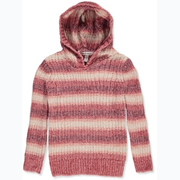 Girl's Chenille Striped Hooded Sweater in Dusty Rose