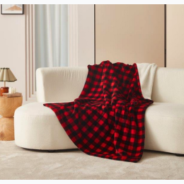 Red and Black Plaid - Footed Flannel Throw