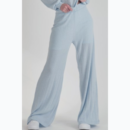 PLUS SIZE WIDE RIB SOFT WIDE LEG BELL PANTS IN BLUE