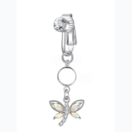 Stainless Steel Perforation Free Crystal Naval Belly Ring - Butterfly