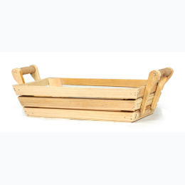 Natural Rectangular Wood Tray with Side Handles - Small 9in