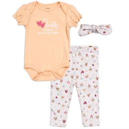 Baby Girl Daddy & Hearts 3pc Legging Set w/ Bow Headband