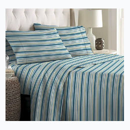 Twin Size Bed Series 1200 Sheet Set in Blue, Lime, and White Stripe