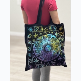 Tie Dye Zodiac Cotton Tote Bag in Black - 18"x18"