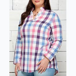 Plus Size Non-Stretch Color Plaid Cotton Patch Top - 2 Color Options