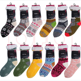 Women’s Non-Slip Bottom Cozy Sherpa Socks - Colors and Patterns Vary