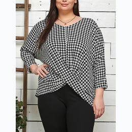 Plus Size Houndstooth Twisted Tunic Blouse