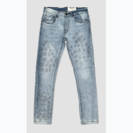 Men's Logo Embossed Denim Jeans in Ice Blue Wash