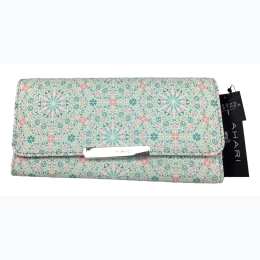 Famous Maker Tri Fold Clutch Wallet - Aqua & Pink Medellion