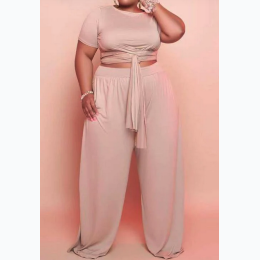 Plus Size Tied Detail Top Wide Leg Pants Set - 2 Color Options