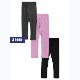 Girl Pink Velvet 3pk Solid Leggings in Charcoal, Orchid Pink & Black