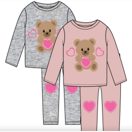 Toddler - GIRLS PINK Teddy Bear Applique Crew Neck Jog Set W Kneehits - 2 Color Options