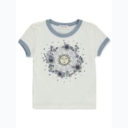 Girl's Floral Celestial Zodiac Sun Graphic Ribbed T-Shirt in White