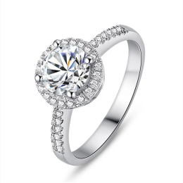 Women's Zircon Round Solitaire & Halo Bezel Pave Band Engagement Style Ring