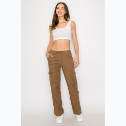 Women's Wide Leg Stretch Cotton Cargo Pant in Brown