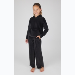 Girl's Rib Velour Pullover Hoodie and Straight Pant Set - 2 Color Options