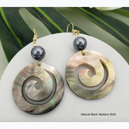 Spiral Natural Black Shell Abalone Drop Earrings