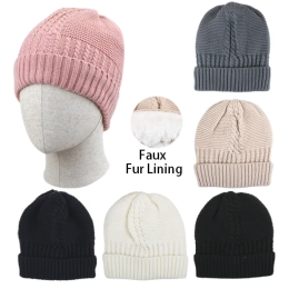 Women’s ‘Thermaxxx’ Cable Knit Hat with Fur Lining - 6 Color Options