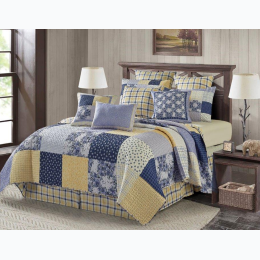 Virah Bella® Collection - "Garden Walk in Bluebell" Quilt Set - King