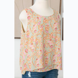 Plus Size V-Back Sleeveless Floral Top in Sage