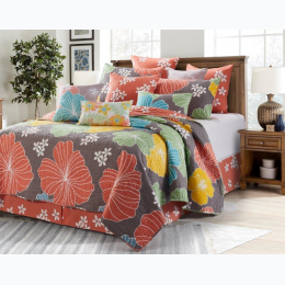 Virah Bella® Collection - "Hibiscus" Printed Quilt Set - Queen Size