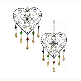 Decorative Filigree Heart Wind Chime w/ Bells & Beads - 24" L
