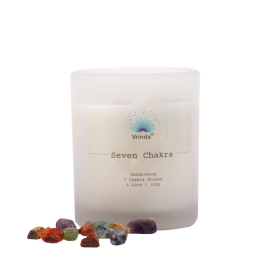 Premium Soy Blend Glass 5oz Candle w/ Crystals - 7 Chakra - Sandalwood Scent