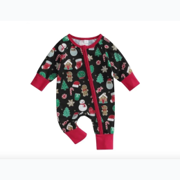 Unisex Baby Gingerbread Holiday Motif Print Zip-Up Coverall