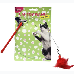 Steel Wire Cat Toy Wand with Bell and Feathers - Colors May Vary