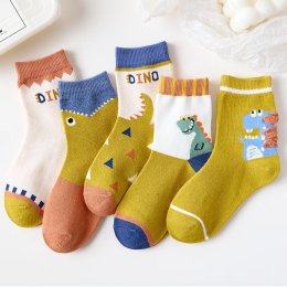 Toddler Boy Cartoon Dino Print Breathable Ankle Socks - 5 Pair Set