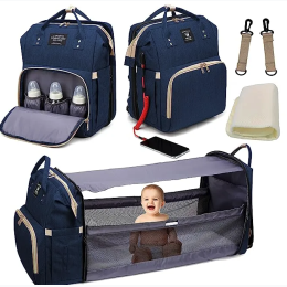 Baby Diaper Bag with Expandable Changing Station – Dual-Use in Blue