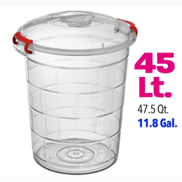 Plastic Storage Round Clear Locked Bucket - 45Lt.