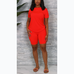 Plus Size Solid Top & Biker Shorts Set - ORANGE - SIZE 3X