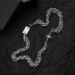 Stainless Steel Double Chain Rhinestone Cross Necklace