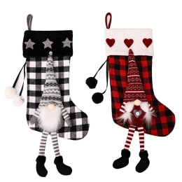 Checkered Plaid 3-D Gnome 17" Christmas Stocking