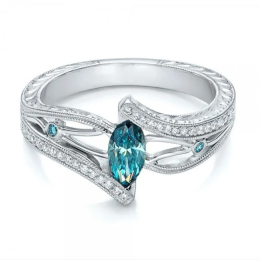 Women's Filigree Horse Eye Set Blue Zircon Marquise Cut Ring