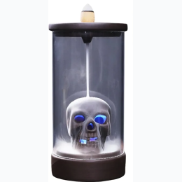 Ceramic Skull Backflow Incense Burner – Waterfall Effect – 50 Essential Oil Dipped Scented Incense Cones