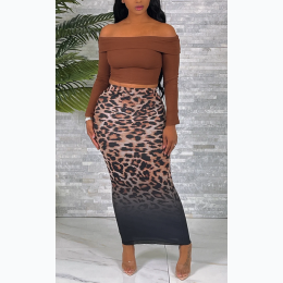 Junior's Leopard Ombre Mesh Maxi Skirt