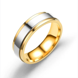 Men's Two-Tone Smooth Line Stainless Steel Wedding Style Band Ring