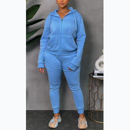 Women's Fleece Zip Down Hoodie Set - 4 Color Options